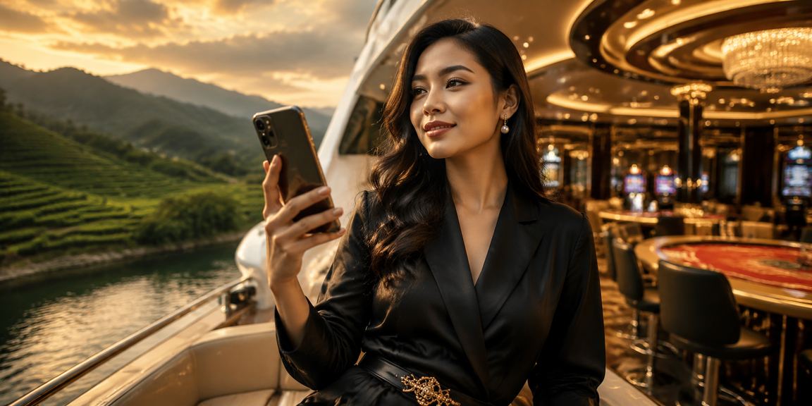 Model elegan mewakili pengalaman VIP eksklusif dalam dunia kasino premium